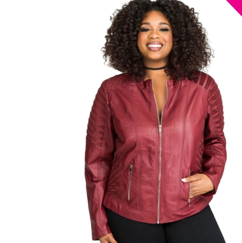 Center Zip Faux Leather and Faux Suede Jacket